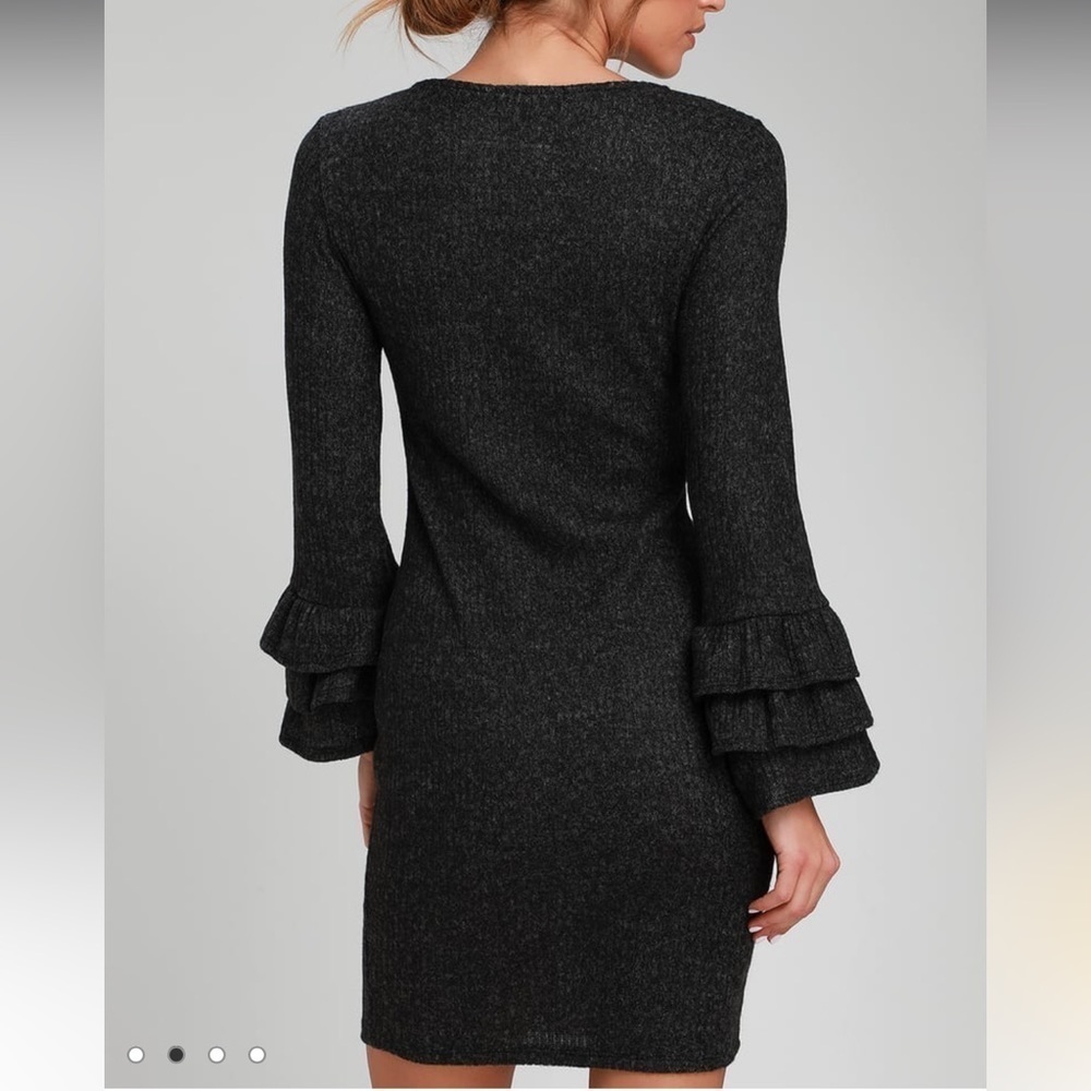 Women’s Gray Long Sleeve Flare Midi Bodycon Lulu’s Sweater Dress Large - Picture 12 of 13